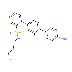 Nc1cnc(-c2ccc(-c3ccccc3S(=O)(=O)NCCCO)cc2F)cn1 ZINC000212179650