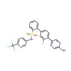 Nc1cnc(-c2ccc(-c3ccccc3S(=O)(=O)Nc3ccc(C(F)(F)F)nc3)cc2F)cn1 ZINC000224759656