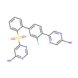 Nc1cnc(-c2ccc(-c3ccccc3S(=O)(=O)c3cc(N)ncn3)cc2F)cn1 ZINC000224801856