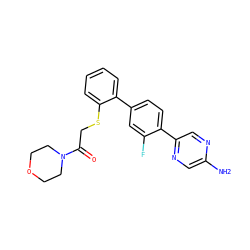 Nc1cnc(-c2ccc(-c3ccccc3SCC(=O)N3CCOCC3)cc2F)cn1 ZINC000224799393