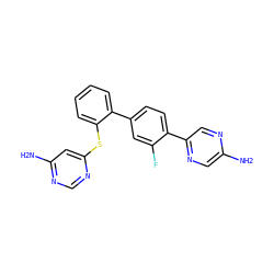 Nc1cnc(-c2ccc(-c3ccccc3Sc3cc(N)ncn3)cc2F)cn1 ZINC000224779978