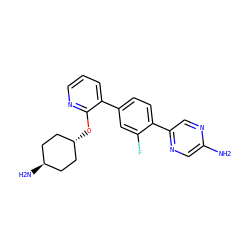 Nc1cnc(-c2ccc(-c3cccnc3O[C@H]3CC[C@H](N)CC3)cc2F)cn1 ZINC000473228957