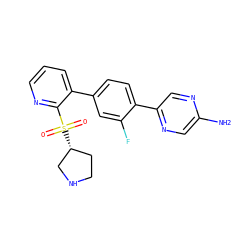 Nc1cnc(-c2ccc(-c3cccnc3S(=O)(=O)[C@@H]3CCNC3)cc2F)cn1 ZINC000224800929