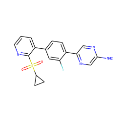 Nc1cnc(-c2ccc(-c3cccnc3S(=O)(=O)C3CC3)cc2F)cn1 ZINC000224804747