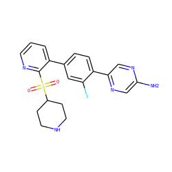 Nc1cnc(-c2ccc(-c3cccnc3S(=O)(=O)C3CCNCC3)cc2F)cn1 ZINC000224767927