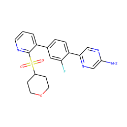 Nc1cnc(-c2ccc(-c3cccnc3S(=O)(=O)C3CCOCC3)cc2F)cn1 ZINC000224728848