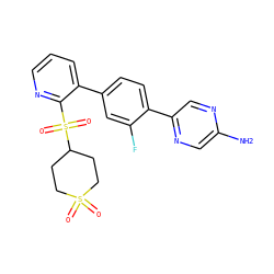 Nc1cnc(-c2ccc(-c3cccnc3S(=O)(=O)C3CCS(=O)(=O)CC3)cc2F)cn1 ZINC000224755648