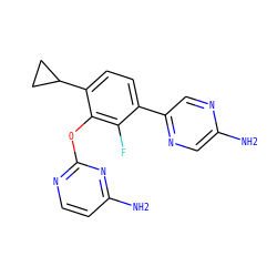 Nc1cnc(-c2ccc(C3CC3)c(Oc3nccc(N)n3)c2F)cn1 ZINC000224568287