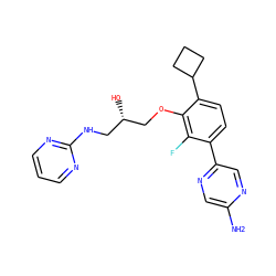Nc1cnc(-c2ccc(C3CCC3)c(OC[C@@H](O)CNc3ncccn3)c2F)cn1 ZINC000224561530