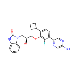 Nc1cnc(-c2ccc(C3CCC3)c(OC[C@@H](O)Cn3c(=O)[nH]c4ccccc43)c2F)cn1 ZINC000224553305