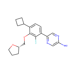 Nc1cnc(-c2ccc(C3CCC3)c(OC[C@@H]3CCCO3)c2F)cn1 ZINC000224552892