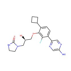 Nc1cnc(-c2ccc(C3CCC3)c(OC[C@H](O)CN3CCNC3=O)c2F)cn1 ZINC000224564630