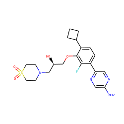 Nc1cnc(-c2ccc(C3CCC3)c(OC[C@H](O)CN3CCS(=O)(=O)CC3)c2F)cn1 ZINC000224548215