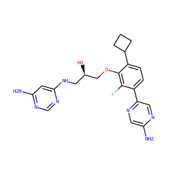 Nc1cnc(-c2ccc(C3CCC3)c(OC[C@H](O)CNc3cc(N)ncn3)c2F)cn1 ZINC000224565317