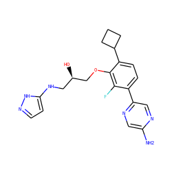 Nc1cnc(-c2ccc(C3CCC3)c(OC[C@H](O)CNc3ccn[nH]3)c2F)cn1 ZINC000224554454