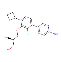 Nc1cnc(-c2ccc(C3CCC3)c(OC[C@H](O)CO)c2F)cn1 ZINC000224563968