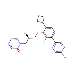 Nc1cnc(-c2ccc(C3CCC3)c(OC[C@H](O)Cn3ccncc3=O)c2F)cn1 ZINC000224545002