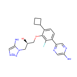 Nc1cnc(-c2ccc(C3CCC3)c(OC[C@H](O)Cn3nncc3N)c2F)cn1 ZINC000224552461
