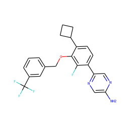 Nc1cnc(-c2ccc(C3CCC3)c(OCc3cccc(C(F)(F)F)c3)c2F)cn1 ZINC000224566691