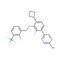 Nc1cnc(-c2ccc(C3CCC3)c(OCc3cccc(C(F)(F)F)c3Cl)c2F)cn1 ZINC000212116652