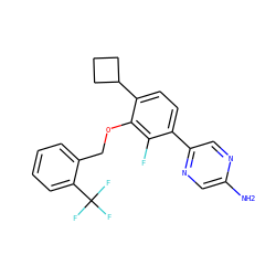 Nc1cnc(-c2ccc(C3CCC3)c(OCc3ccccc3C(F)(F)F)c2F)cn1 ZINC000224557356
