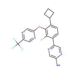 Nc1cnc(-c2ccc(C3CCC3)c(Oc3cnc(C(F)(F)F)cn3)c2F)cn1 ZINC000224567975
