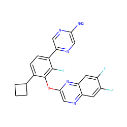 Nc1cnc(-c2ccc(C3CCC3)c(Oc3cnc4cc(F)c(F)cc4n3)c2F)cn1 ZINC000224547605