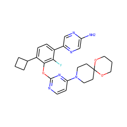 Nc1cnc(-c2ccc(C3CCC3)c(Oc3nccc(N4CCC5(CC4)OCCCO5)n3)c2F)cn1 ZINC000224546371