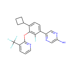 Nc1cnc(-c2ccc(C3CCC3)c(Oc3ncccc3C(F)(F)F)c2F)cn1 ZINC000224563500