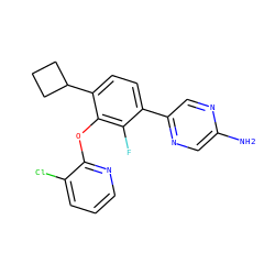 Nc1cnc(-c2ccc(C3CCC3)c(Oc3ncccc3Cl)c2F)cn1 ZINC000224555041