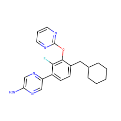 Nc1cnc(-c2ccc(CC3CCCCC3)c(Oc3ncccn3)c2F)cn1 ZINC000224548452