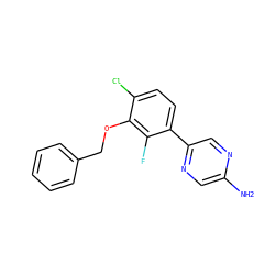 Nc1cnc(-c2ccc(Cl)c(OCc3ccccc3)c2F)cn1 ZINC000224556934