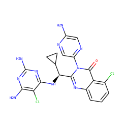 Nc1cnc(-n2c([C@@H](Nc3nc(N)nc(N)c3Cl)C3CC3)nc3cccc(Cl)c3c2=O)cn1 ZINC001772605899