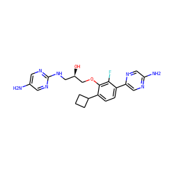 Nc1cnc(NC[C@@H](O)COc2c(C3CCC3)ccc(-c3cnc(N)cn3)c2F)nc1 ZINC000224578318
