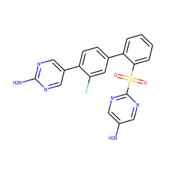 Nc1cnc(S(=O)(=O)c2ccccc2-c2ccc(-c3cnc(N)nc3)c(F)c2)nc1 ZINC000224823201
