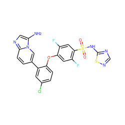 Nc1cnc2ccc(-c3cc(Cl)ccc3Oc3cc(F)c(S(=O)(=O)Nc4ncns4)cc3F)cn12 ZINC000205508010