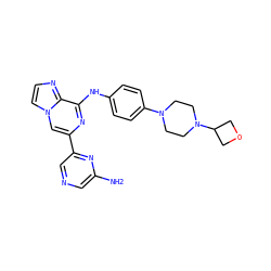Nc1cncc(-c2cn3ccnc3c(Nc3ccc(N4CCN(C5COC5)CC4)cc3)n2)n1 ZINC001772617172