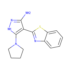 Nc1n[nH]c(N2CCCC2)c1-c1nc2ccccc2s1 ZINC000114398395