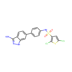 Nc1n[nH]c2cc(-c3ccc(NS(=O)(=O)c4cc(Cl)sc4Cl)cc3)ccc12 ZINC000299821084