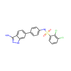 Nc1n[nH]c2cc(-c3ccc(NS(=O)(=O)c4cccc(Cl)c4Cl)cc3)ccc12 ZINC000138053773