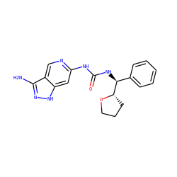 Nc1n[nH]c2cc(NC(=O)N[C@@H](c3ccccc3)[C@@H]3CCCO3)ncc12 ZINC000210842507