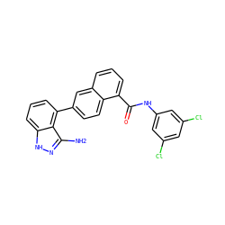 Nc1n[nH]c2cccc(-c3ccc4c(C(=O)Nc5cc(Cl)cc(Cl)c5)cccc4c3)c12 ZINC000169350189