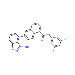 Nc1n[nH]c2cccc(-c3ccc4c(C(=O)Nc5cc(F)cc(F)c5)cccc4c3)c12 ZINC000169350186