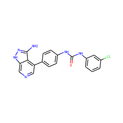Nc1n[nH]c2cncc(-c3ccc(NC(=O)Nc4cccc(Cl)c4)cc3)c12 ZINC000029130193