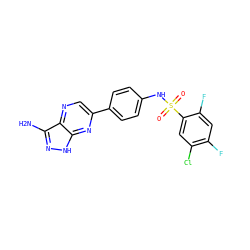 Nc1n[nH]c2nc(-c3ccc(NS(=O)(=O)c4cc(Cl)c(F)cc4F)cc3)cnc12 ZINC000148822399