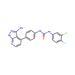 Nc1n[nH]c2nccc(-c3ccc(NC(=O)Nc4ccc(F)c(Cl)c4)cc3)c12 ZINC000029129188