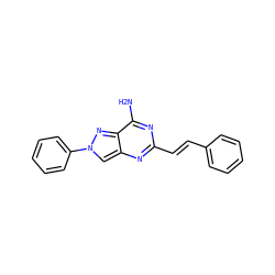 Nc1nc(/C=C/c2ccccc2)nc2cn(-c3ccccc3)nc12 ZINC000299832245
