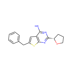 Nc1nc([C@@H]2CCCO2)nc2sc(Cc3ccccc3)cc12 ZINC000096908548