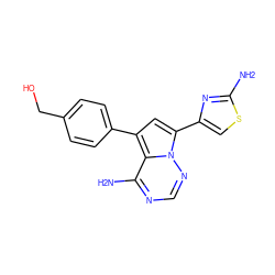 Nc1nc(-c2cc(-c3ccc(CO)cc3)c3c(N)ncnn23)cs1 ZINC000205819101