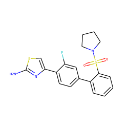 Nc1nc(-c2ccc(-c3ccccc3S(=O)(=O)N3CCCC3)cc2F)cs1 ZINC000224710489